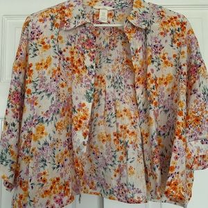 Zara brand , medium floral oversized button down shirt, never worn